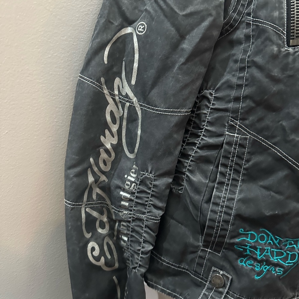 Ed Hardy Dark Grey Moto Jacket with Tiger Embroidery Y2K Biker Grunge Alt - Picture 5 of 10